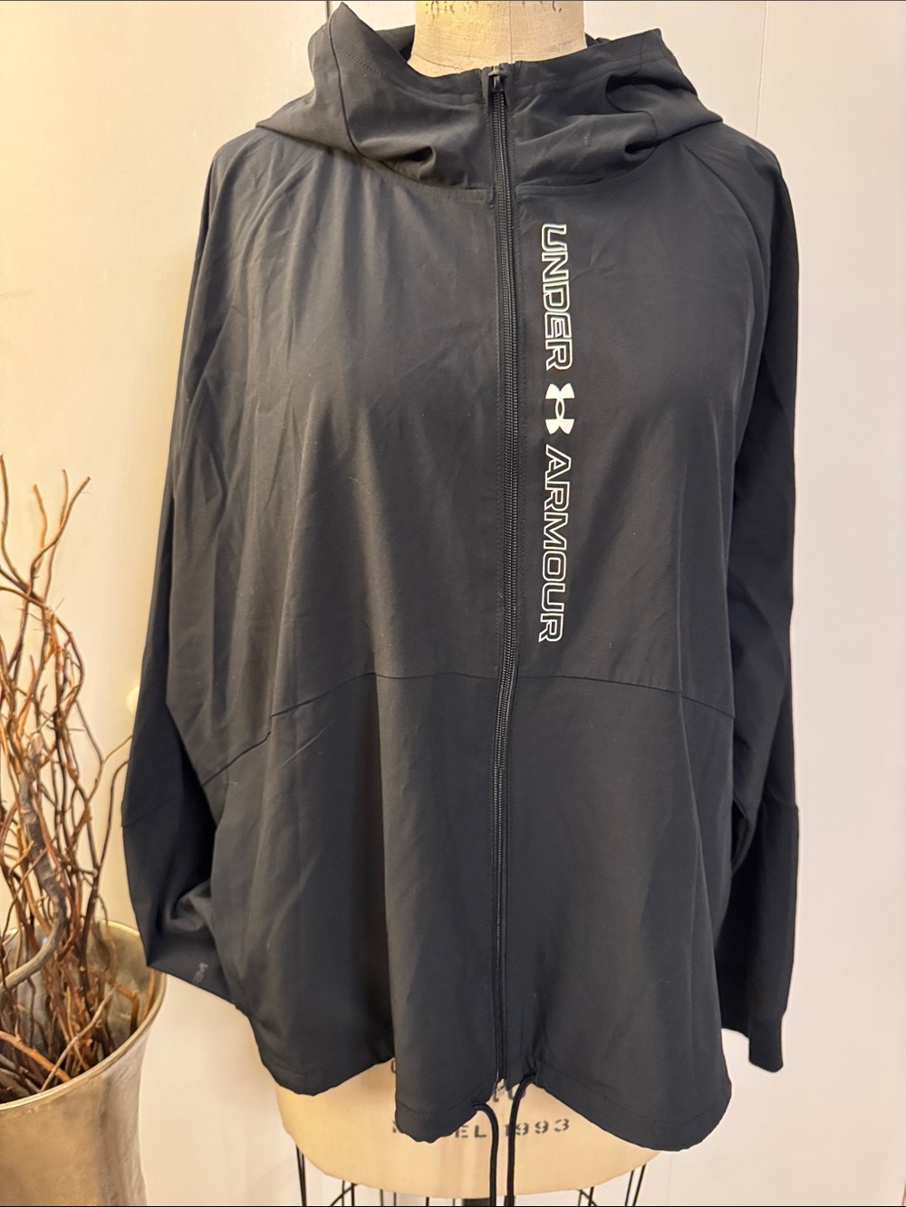 Under Armour Black Hooded Zip Utility Jacket with Vertical Logo